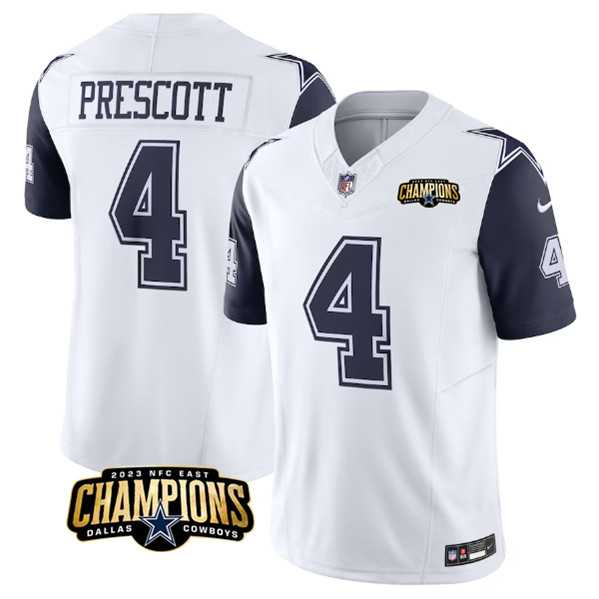 Men & Women & Youth Dallas Cowboys #4 Dak Prescott White Navy 2023 F.U.S.E. NFC East Champions Patch Stitched Jersey,We sell and wholesale Men & Women & Youth Dallas Cowboys #4 Dak Prescott White Navy 2023 F.U.S.E. NFC East Champions Patch Stitched Jersey on line form chian!
